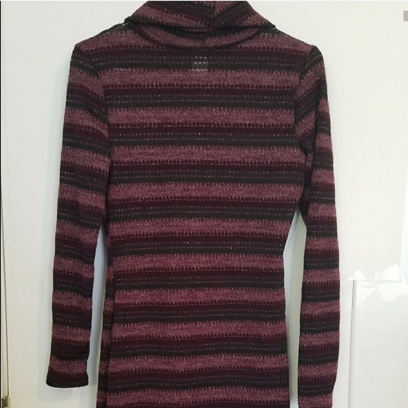 Striped Burgundy Turtle Neck Sweater Dress - Picture 5 of 5